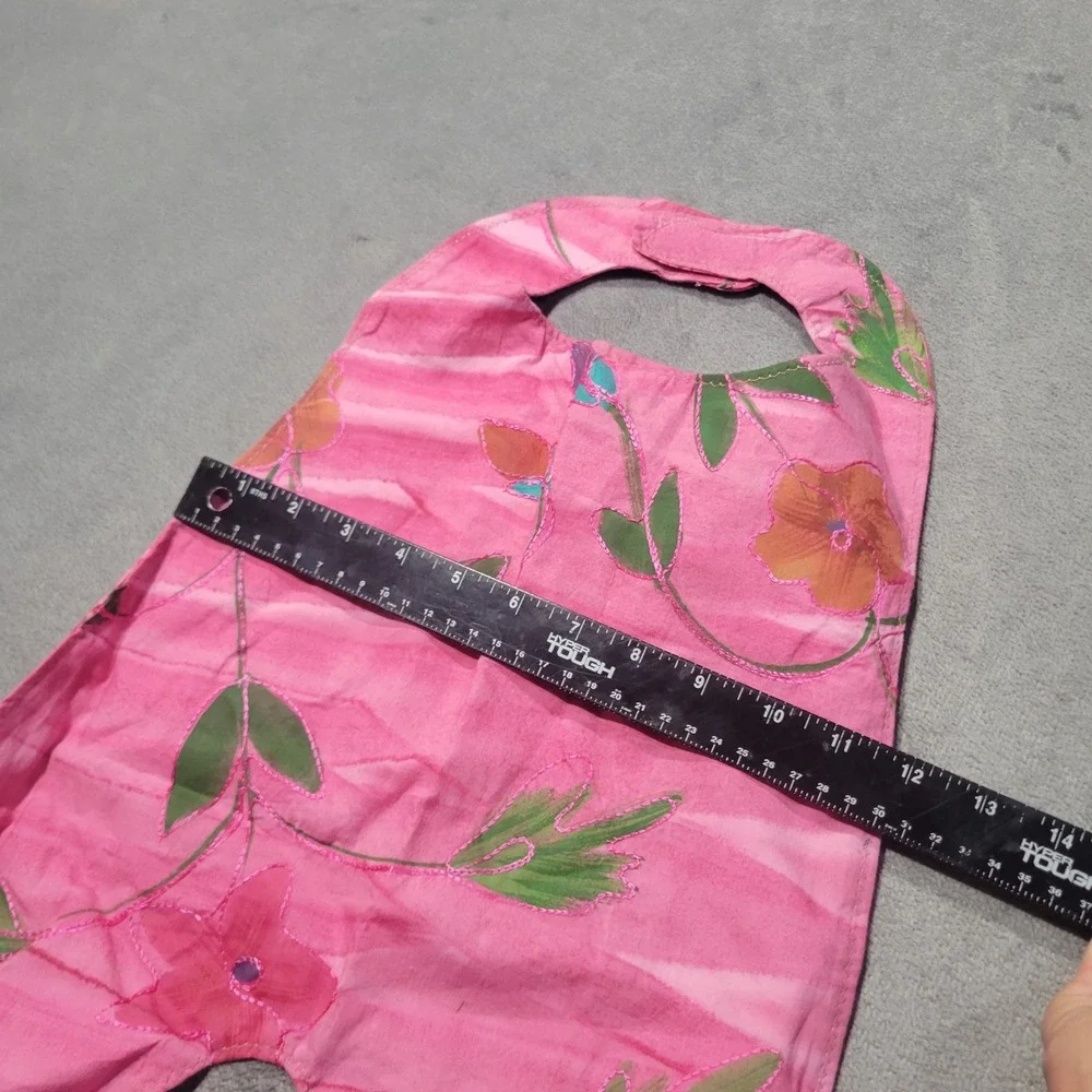 Handmade Reversible Bib Garment Unisex Pink Floral Ribbon Artsy Boho Cottagecore
